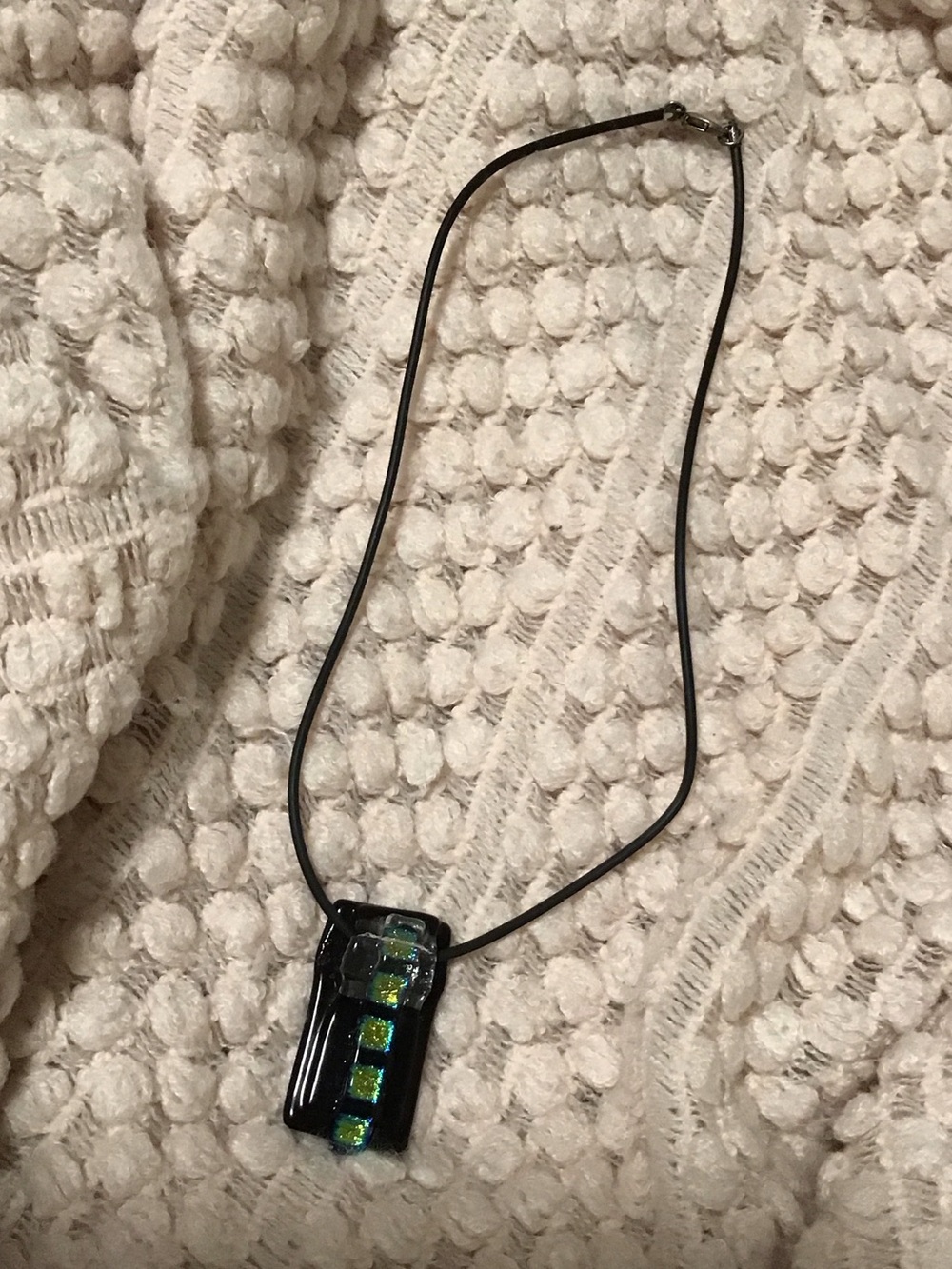 Black Glass Pendant Necklace with Green and blue Accent colors